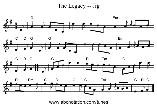 The Legacy -- Jig - staff notation