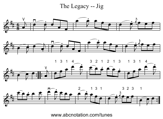 The Legacy -- Jig - staff notation