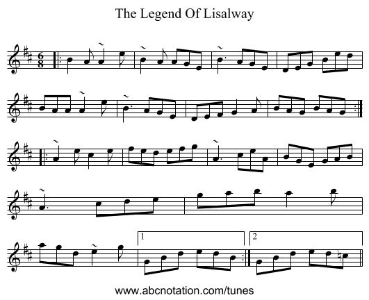 The Legend Of Lisalway - staff notation