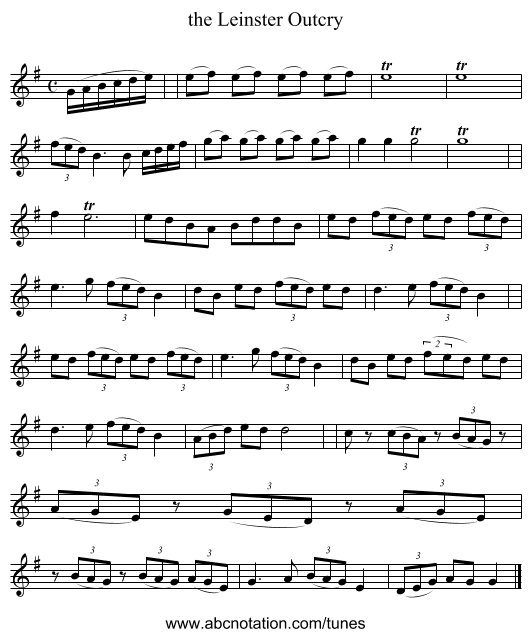 the Leinster Outcry - staff notation