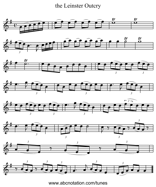 the Leinster Outcry - staff notation