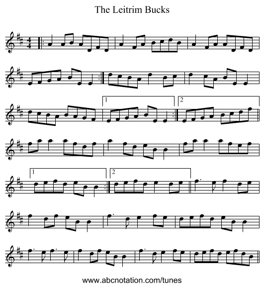The Leitrim Bucks - staff notation