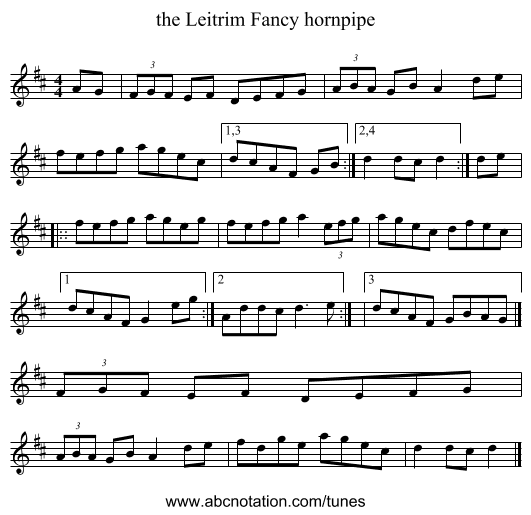 the Leitrim Fancy hornpipe - staff notation