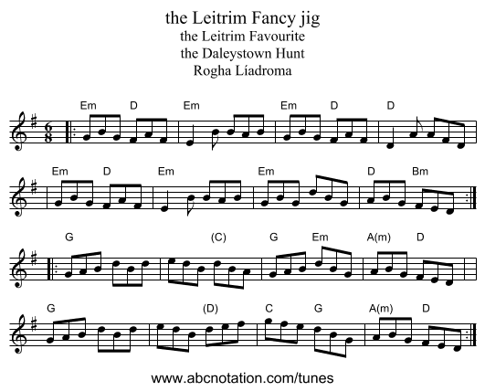 the Leitrim Fancy jig - staff notation