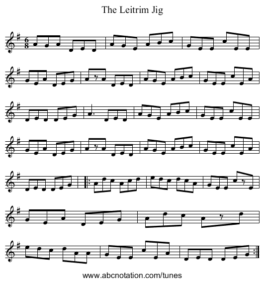 The Leitrim Jig - staff notation