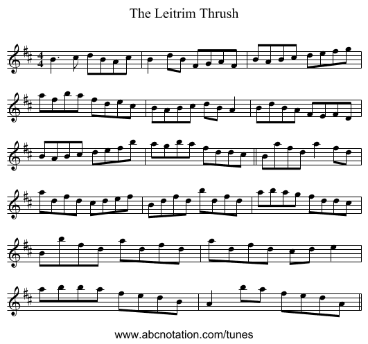 The Leitrim Thrush - staff notation