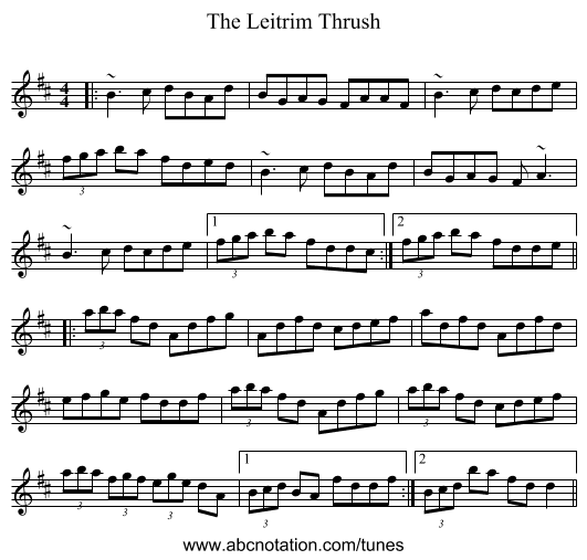 The Leitrim Thrush - staff notation