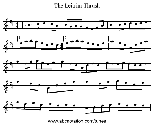 The Leitrim Thrush - staff notation
