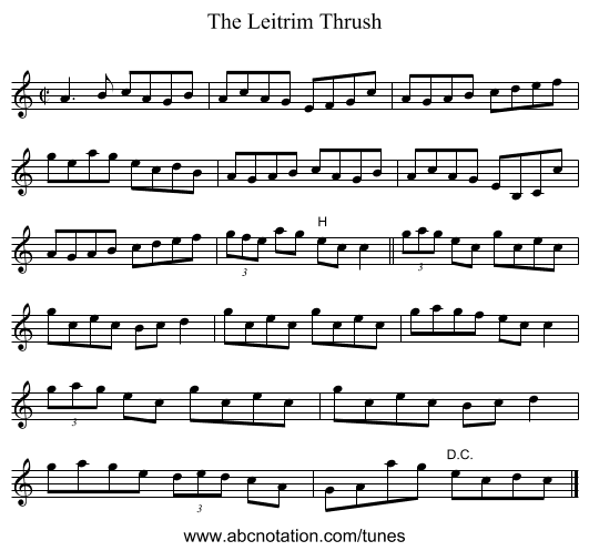 The Leitrim Thrush - staff notation