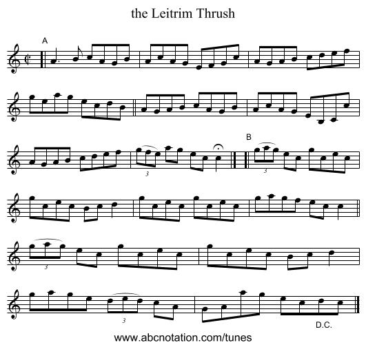 the Leitrim Thrush - staff notation