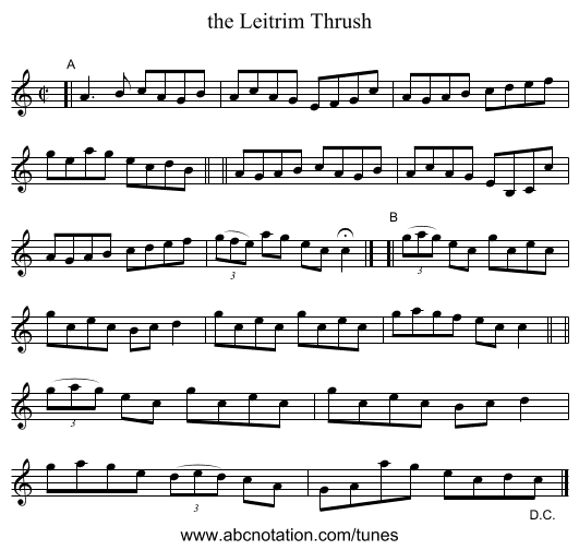 the Leitrim Thrush - staff notation