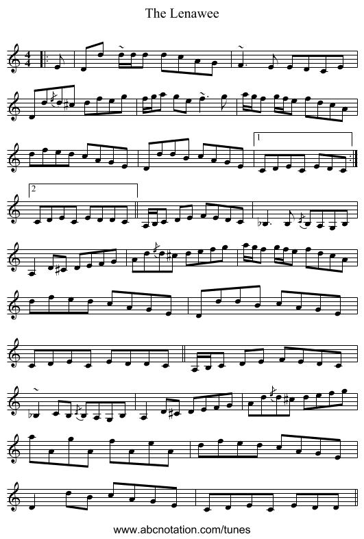 The Lenawee - staff notation