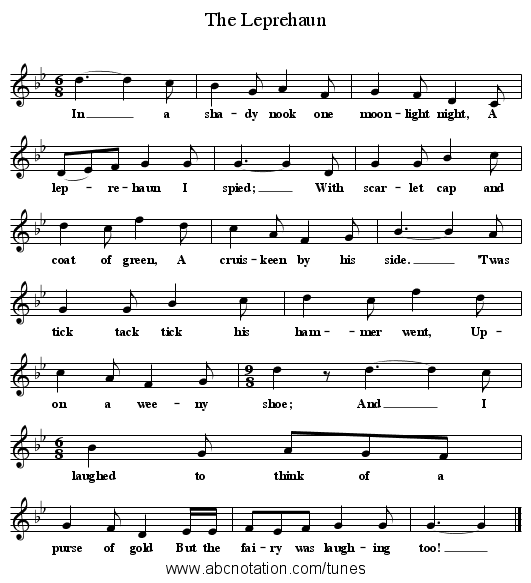 The Leprehaun - staff notation