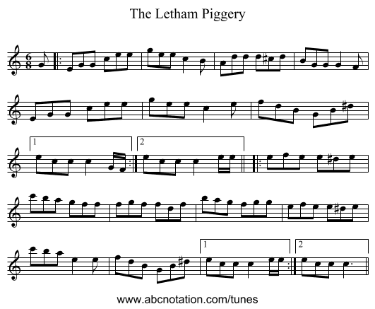 The Letham Piggery - staff notation
