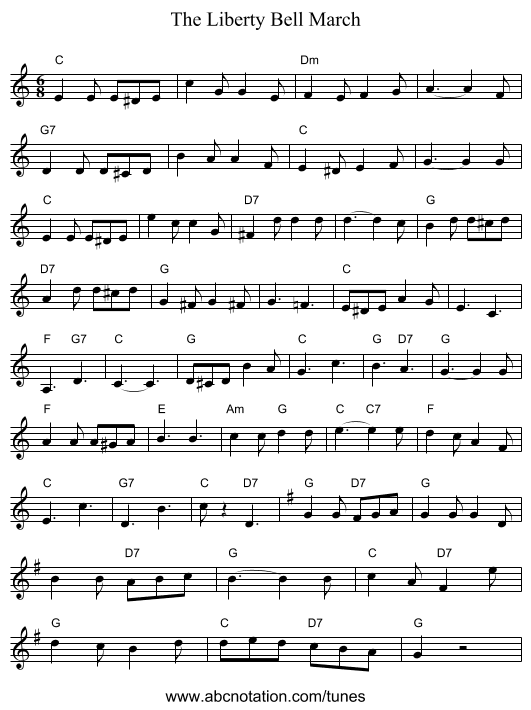 The Liberty Bell March - staff notation