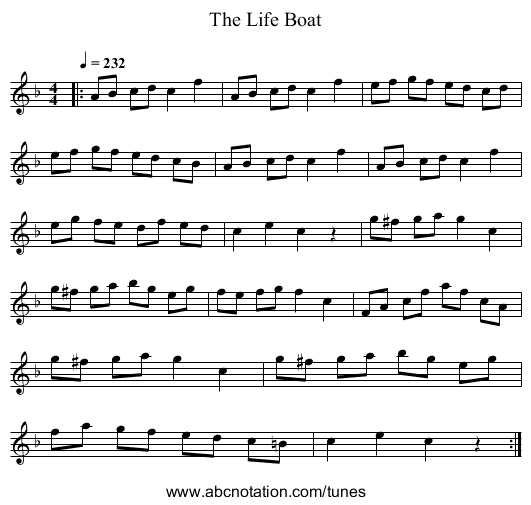 The Life Boat - staff notation