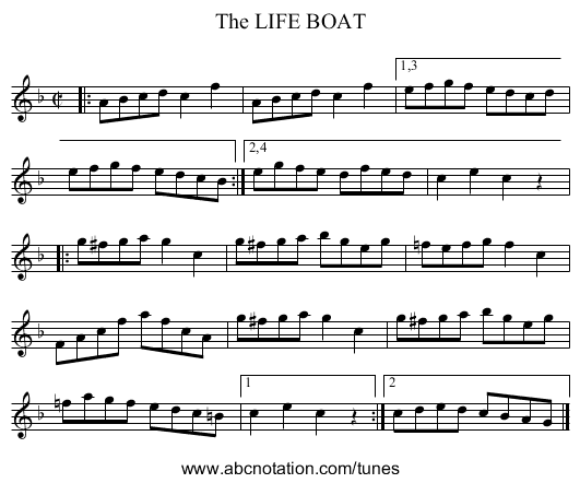 The LIFE BOAT - staff notation