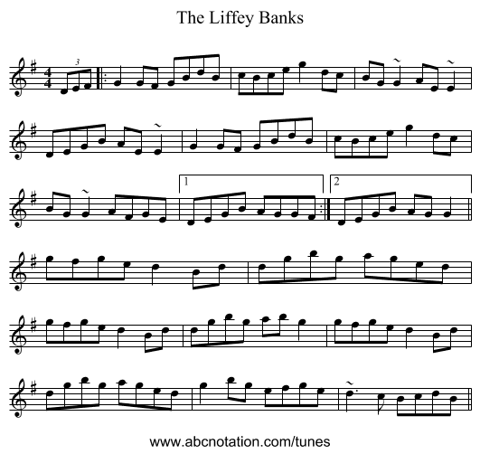 The Liffey Banks - staff notation