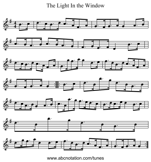 The Light In the Window - staff notation