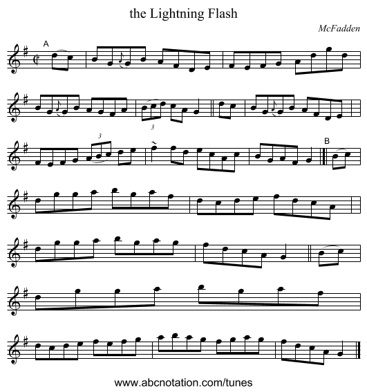 the Lightning Flash - staff notation