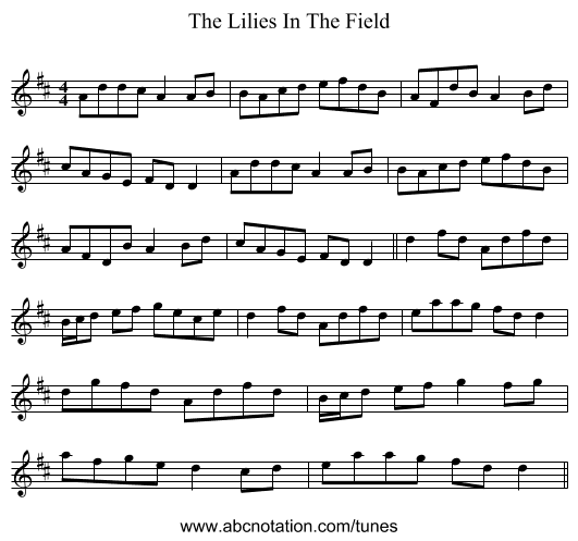 The Lilies In The Field - staff notation