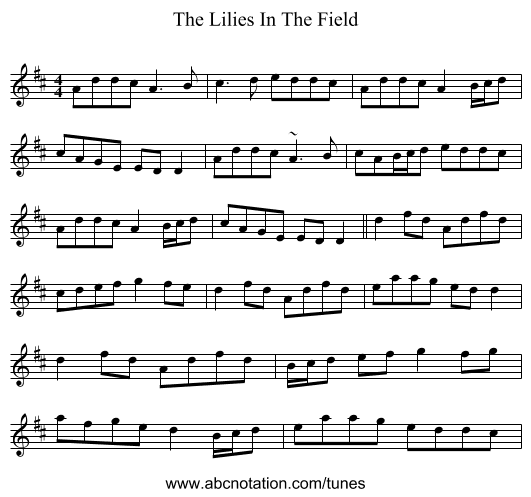 The Lilies In The Field - staff notation