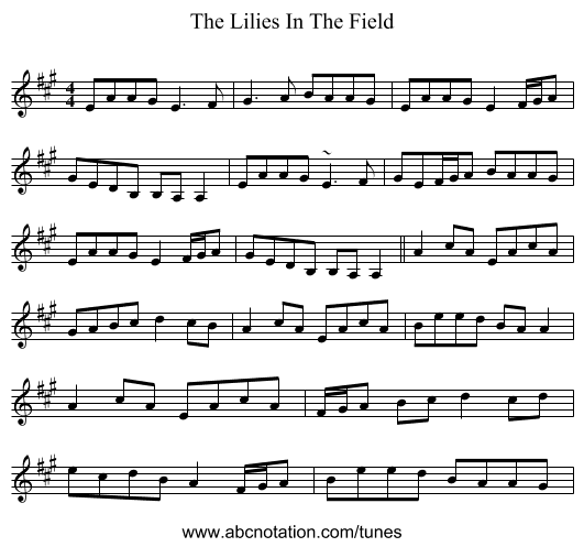 The Lilies In The Field - staff notation
