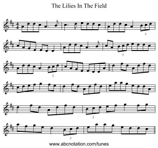 The Lilies In The Field - staff notation