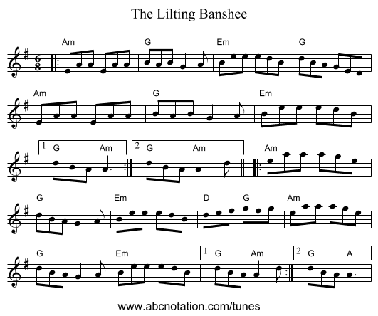 The Lilting Banshee - staff notation