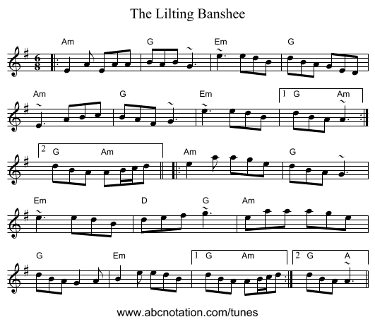 The Lilting Banshee - staff notation