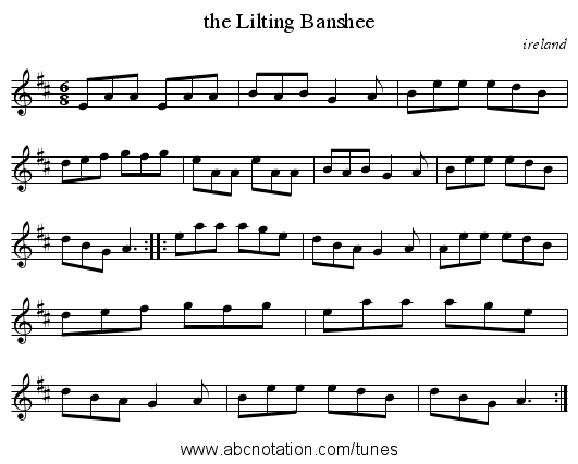 the Lilting Banshee - staff notation