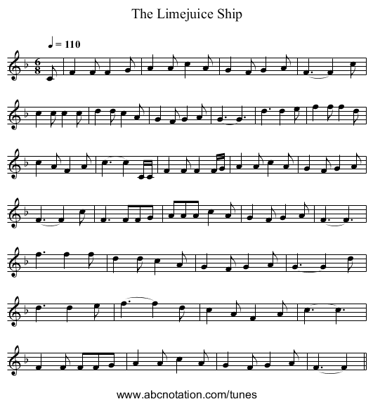The Limejuice Ship - staff notation