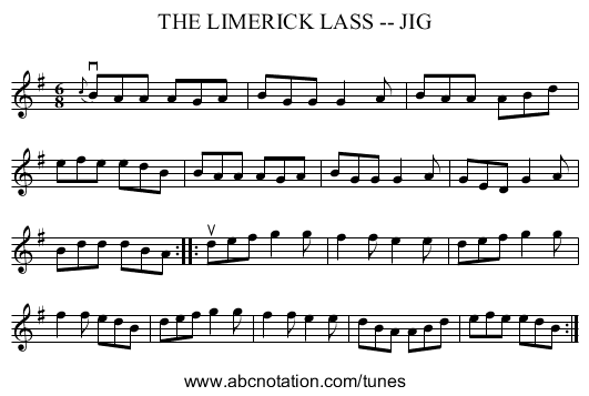 THE LIMERICK LASS -- JIG - staff notation
