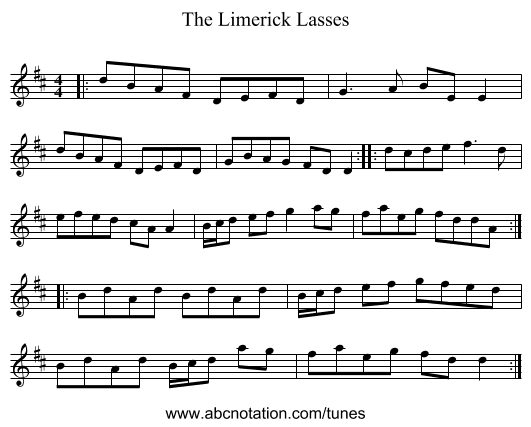 The Limerick Lasses - staff notation