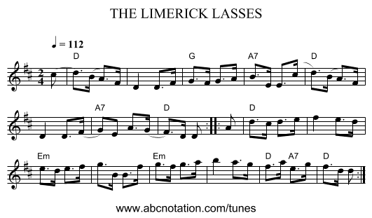 THE LIMERICK LASSES - staff notation