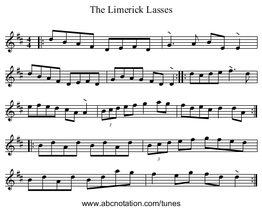 The Limerick Lasses - staff notation