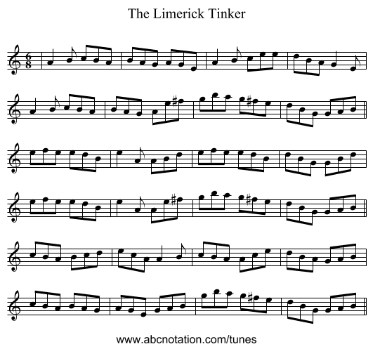 The Limerick Tinker - staff notation
