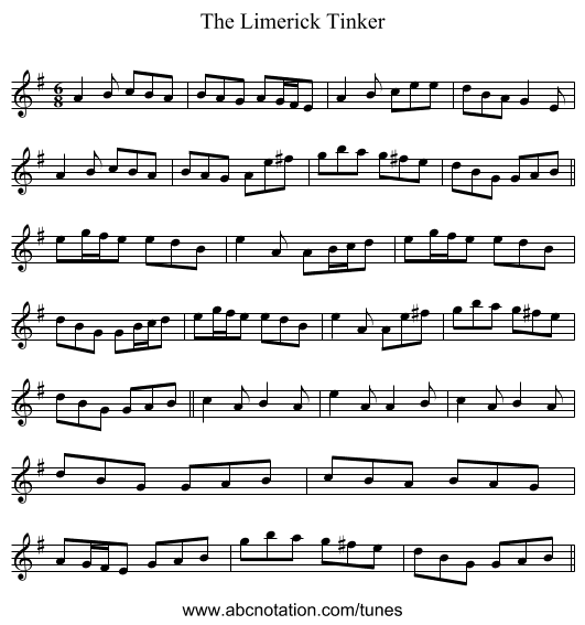 The Limerick Tinker - staff notation