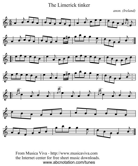 The Limerick tinker - staff notation