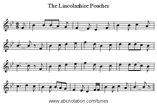 The Lincolnshire Poacher - staff notation