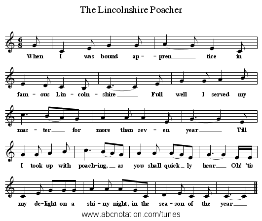 The Lincolnshire Poacher - staff notation