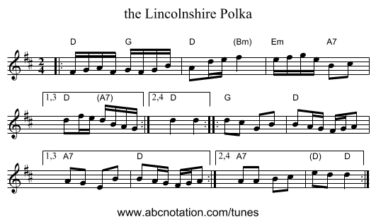 the Lincolnshire Polka - staff notation
