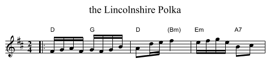 the Lincolnshire Polka - staff notation