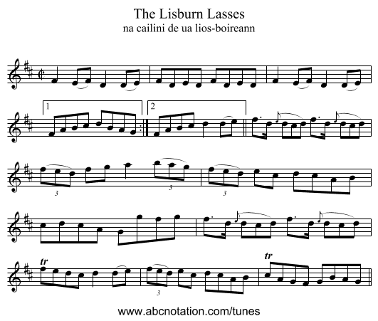 The Lisburn Lasses - staff notation