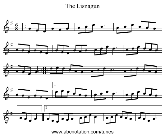 The Lisnagun - staff notation