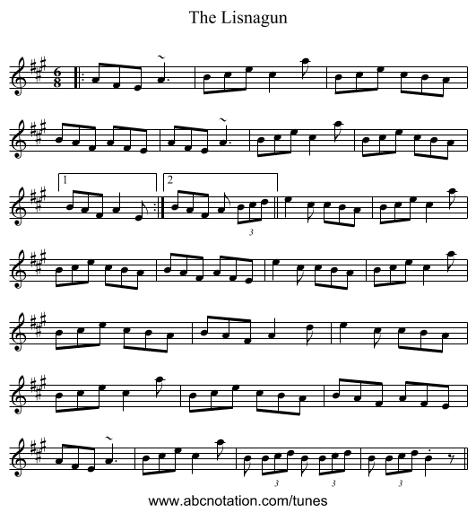 The Lisnagun - staff notation