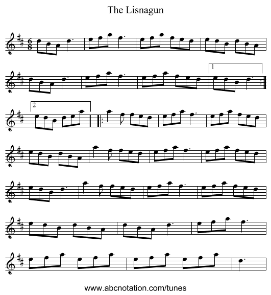 The Lisnagun - staff notation