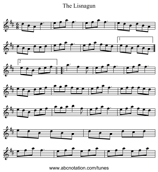 The Lisnagun - staff notation