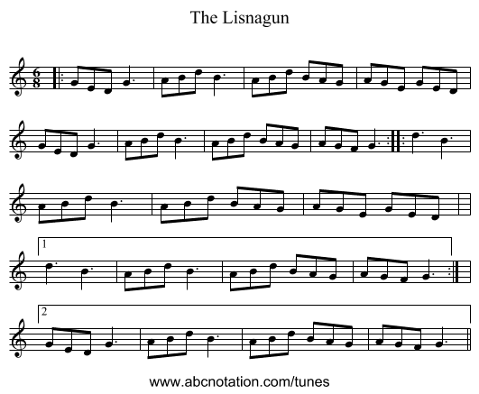 The Lisnagun - staff notation