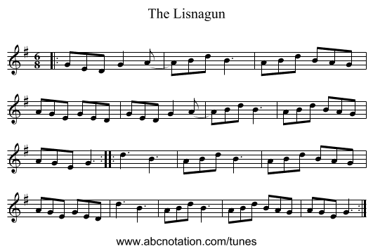 The Lisnagun - staff notation